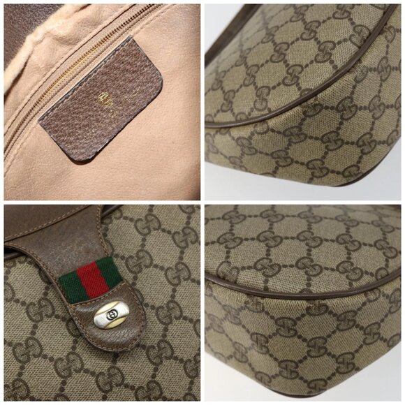 GUCCI GG Supreme Web Sherry Line Shoulder Bag PVC Leather Beige Red - Picture 12 of 15